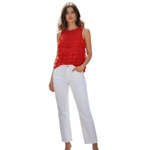 DKNY 100% Silk Ruffle Front Sleeveless Blouse Red Orange 6 NWOT